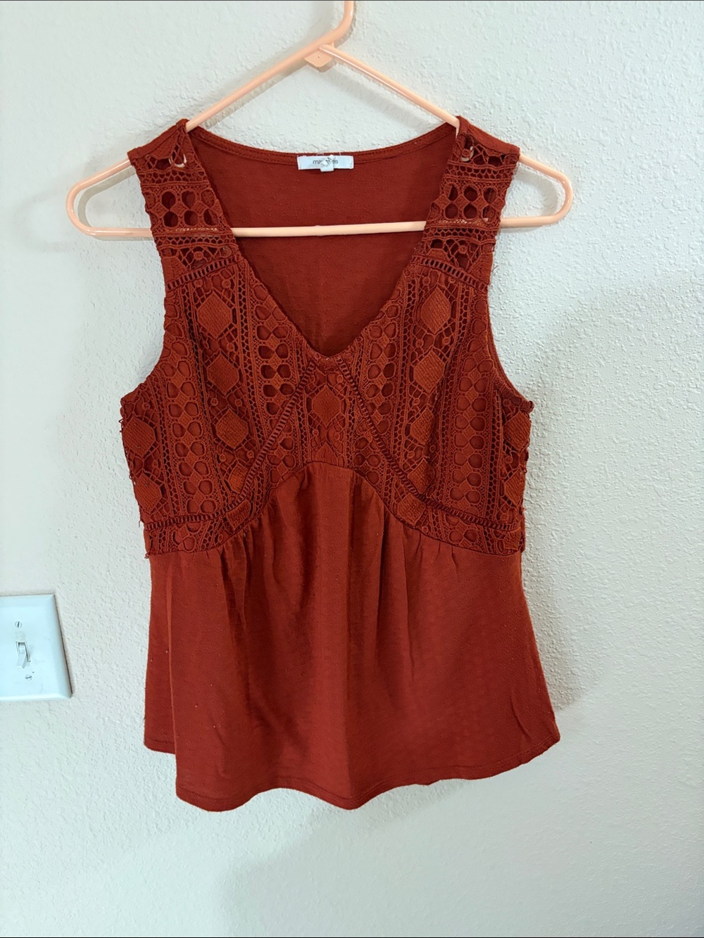 Maurices Crochet Panel Sleeveless Top in Rust